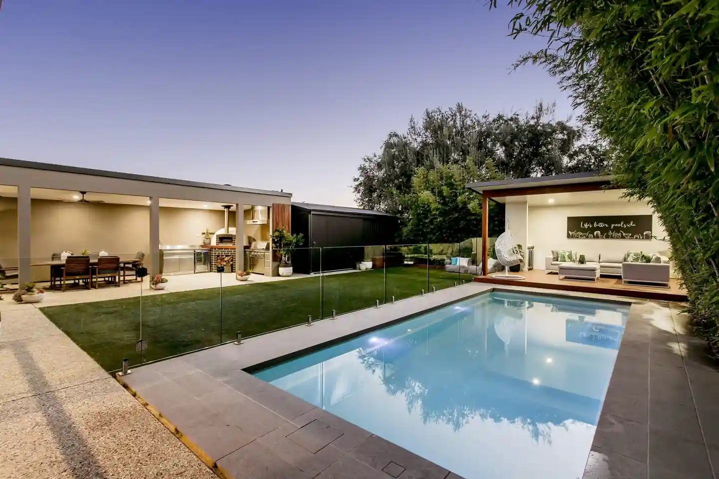 Beautiful synthetic turf lawn in a modern Australian backyard